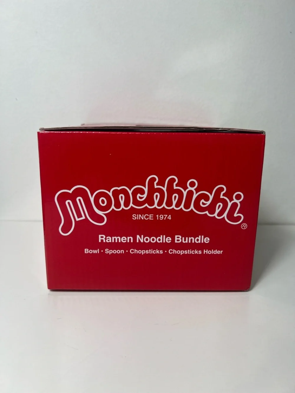Monchhichi Ceramic Ramen Noodle Bowl 4PC Set W/ Chopsticks Soup Spoon & Holder